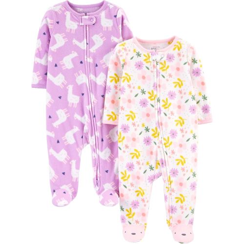 Simple Joys by Carter's Baby Girls' Cotton and Fleece Footed Sleep and Play, Pack of 2