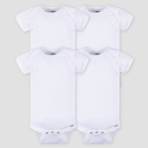 Gerber Baby 4pk Short Sleeve Onesies - White Newborn: 100% Cotton, Lightweight Ribbed Fabric, Crotch Snap Closure