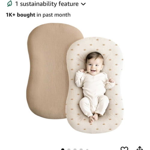 Konssy Muslin Baby Lounger Cover 2 Pack, 100% Cotton Newborn Lounger Cover, Soft and Breathable Baby Nest Slipcover for Boys Girls (Camel,Sun)