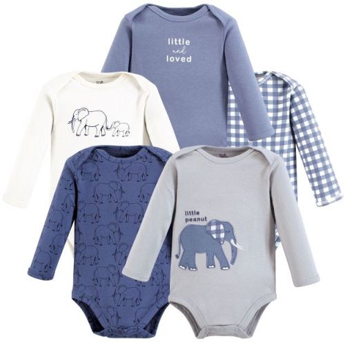 Touched by Nature Boys Organic Cotton Long-Sleeve Bodysuits, Blue Peanut