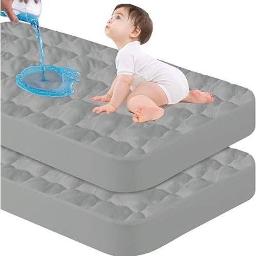 Pack and Play Mattress Pad Protector 2 Pack, Playard Mattress Cover, Gray