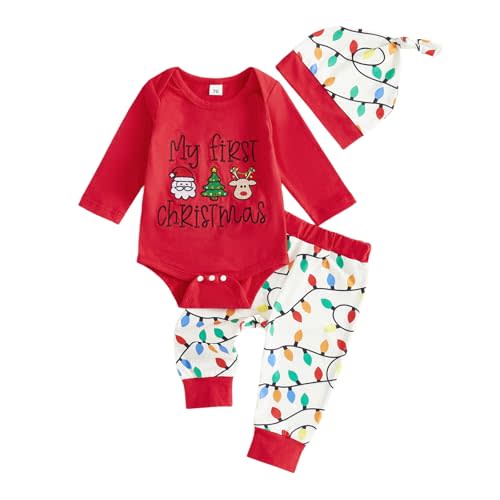 My First Christmas Baby Girl Boy Outfit Long Sleeve Romper Onesie Top+Pants+Headband Fall Winter Clothes