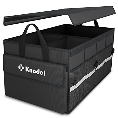 K KNODEL Trunk Organizer with Lid for Car, SUV, and Truck (Medium, Black) | Collapsible Car Storage Organizer, Car Organizers and Storage for Sedan, Cargo Organizer, Car Bin, Basket,Bag, Organization