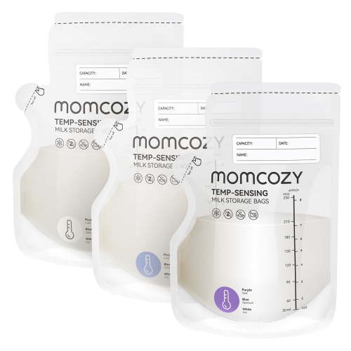 Momcozy Easy Pour Breastmilk Storage Bag, 8Oz, Temp-Sensing Color Change, 200 Count Milk Bag with Self Standing for Breastfeeding, No Leak Presterilized for Freezer, Recyclable & BPA Free HSA/FSA Eligible