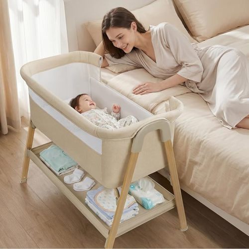 Bedside Bassinet for Baby, 2-in-1 Bedside Sleeper (Khaki)