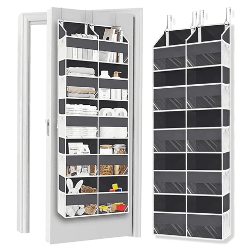 Over The Door Organizer with 5 Tiers and 10 Compartments,Nursery Shelves Baby Organizers,Anti Tilt 80 lb Load Behind Door Storage for Bedroom, Bathroom, Pantry, Nursery, (Grey)