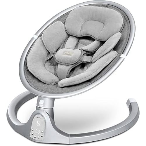 BabyBond Baby Swings for Infants, Bluetooth Infant Swing with 10 Preset Songs, 5 Point Harness Belt, 5 Speeds and Remote Control - Portable Baby Swing for Indoor and Outdoor, Aluminum