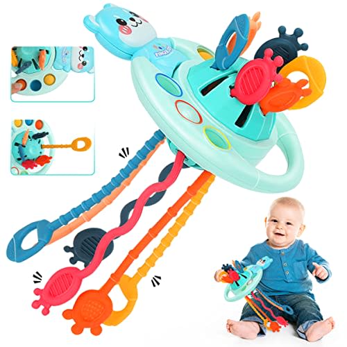 Vrbort Sensory Toys for Toddlers, Montessori Baby Toy Silicone Pull String Toy, Babies Girls and Boys Travel Toy 18m+, Dog
