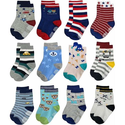 RATIVE RB-71112 Non Skid Anti Slip Crew Socks With Grips For Baby Toddlers Boys