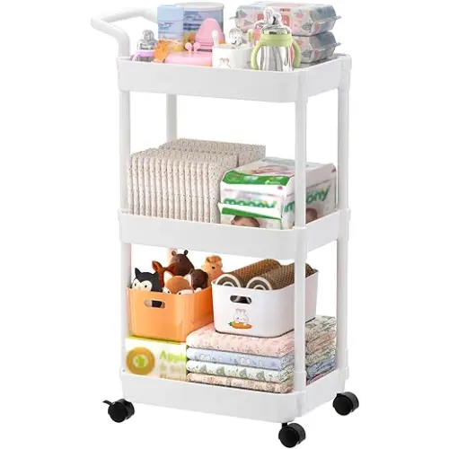 Volnamal Baby Diaper Caddy, Plastic Movable Cart for Newborn Nursery Essentials Diaper Storage Organizer for Changing Table & Crib, Easy to Assemble, Baby Registry, Off-White