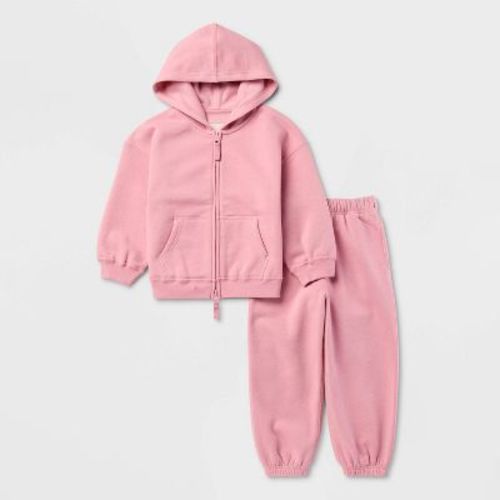 Toddlers' Adaptive Fleece 2-Way Zipper Hoodie and Jogger Pants Set - Cat & Jack™ Mauve Pink 2T