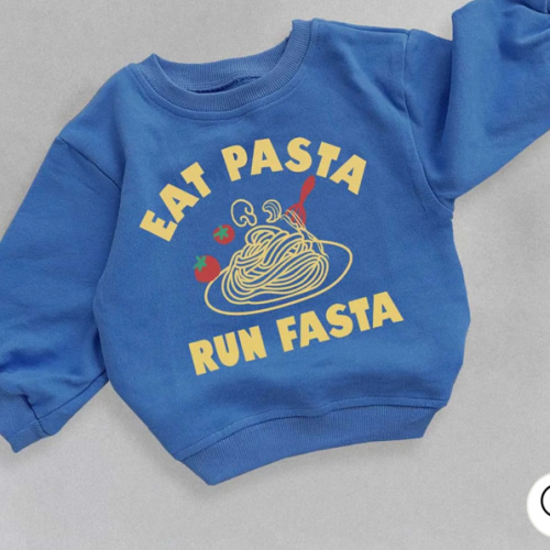 EAT PASTA RUN FASTA Baby & Kids Slogan Blue Sweatshirt