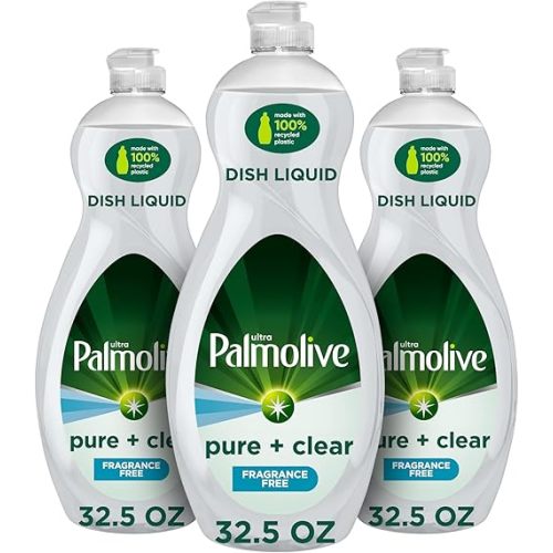 Palmolive Ultra Dishwashing Liquid Dish Soap, Pure + Clear Fragrance Free (Packaging may vary) - 32.5 Fluid Ounce (Pack of 3)