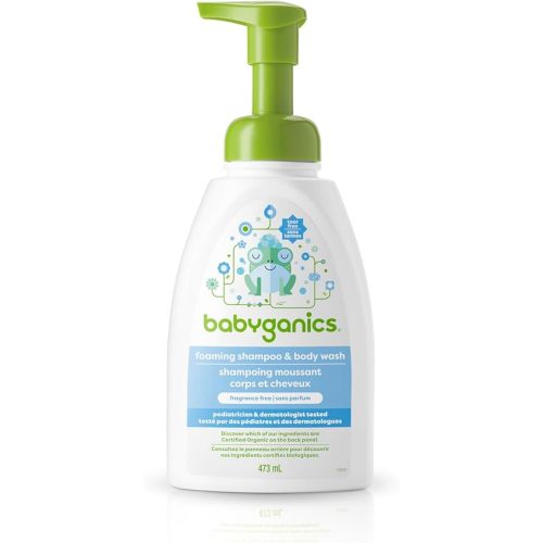 Babyganics Fragrance-Free Baby Shampoo + Baby Body Wash, 2-in-1 Baby Soap for the Bathtub, Plant-Derived and Non-Allergenic Ingredients Formulated with Baby's Skin in Mind, 473 ml Soap Pump Bottle, Packaging May Vary