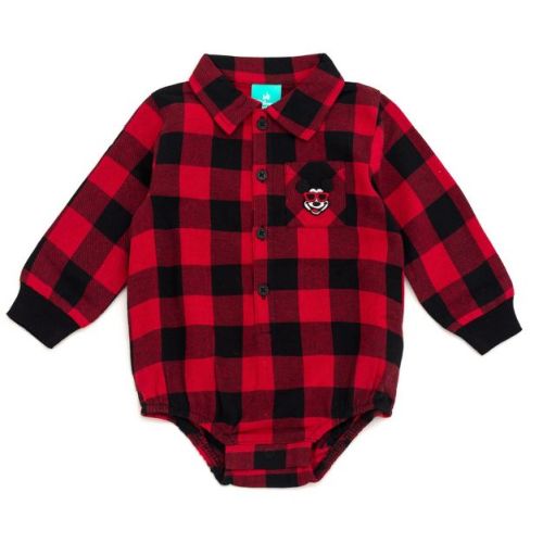 Disney Junior Baby Plaid Flannel Bodysuit Newborn to Infant