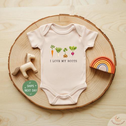 I Love My Roots Baby Onesie®, Funny Vegetable Baby Bodysuit, Cute Root Veggie Outfit, Farm Fresh Baby Clothes, Natural Baby Shower Gift