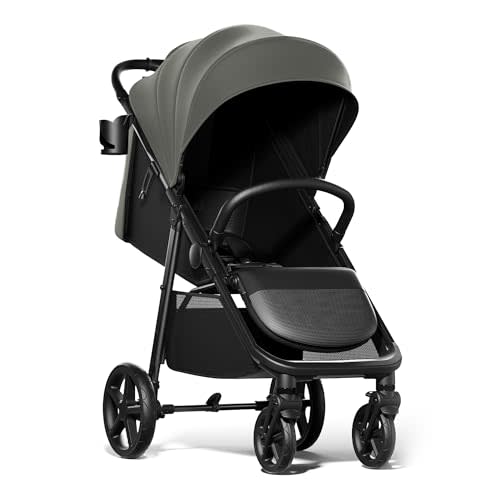 Mompush Nova Infant Baby Stroller for Newborn to Toddler, Oversized Seat up to 50 lbs, All-Terrain 10" Wheels & Suspension, One-Hand Fold; Lie-Flat Mode; UPF 50+ Canopy