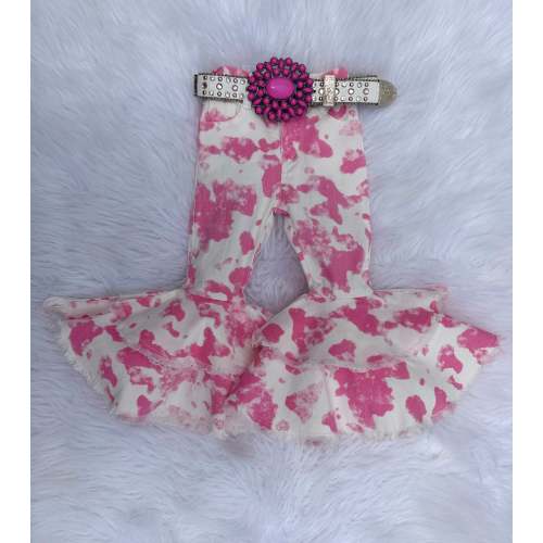Pink & White Cow Print Double Bell Bottom Jeans – Bella-Breez Boutique