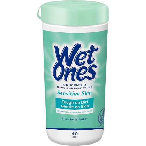 Wet Ones Hand and Face Wipes, Unscented | Wet Ones Sensitive Skin Wipes for Hands and Face, 40 ct. Canister