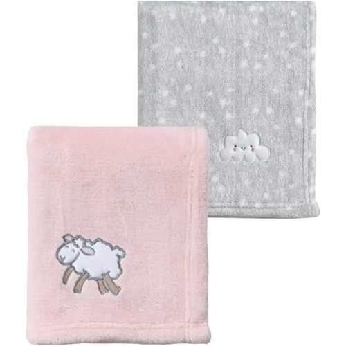 CREVENT 2Pcs 30''X40'' Cute Cozy Fluffy Warm Baby Blankets for Infants Toddlers' Bedding Crib Cot Stroller - Grey Cloud + Pink Sheep