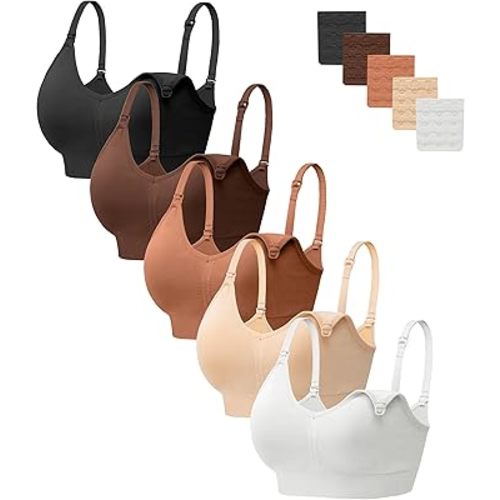 HBselect Women Maternity Bras 5 Pack Nursing Bras for Breastfeeding Seamless Pregnancy Sleep Bralette with Extra Extenders