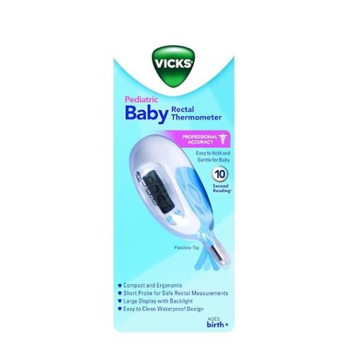 Vicks Thermometer Baby Thermometer for Rectal Temperature, Short and Flexible Tip with Fast Read Times and Large Digital Display