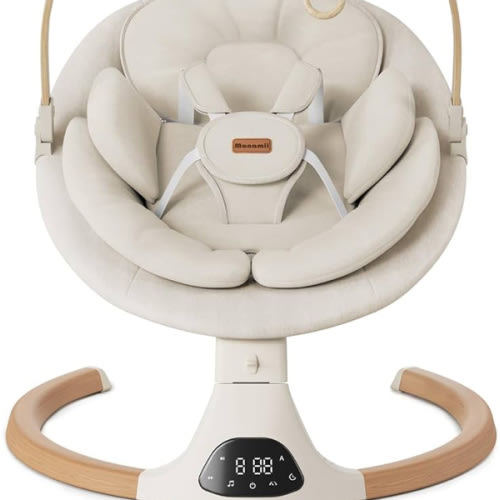 Baby Swings for Infants, Monamii Baby Swing, Infant Swing with 5 Speeds, 10 Lullabies, Electric Swing for Baby, Indoor & Outdoor Use (Beige)