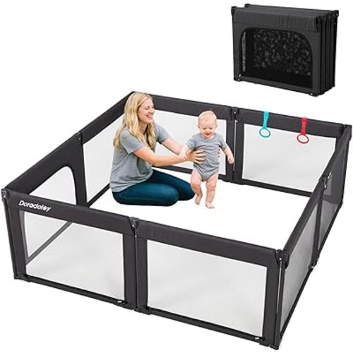 Doradotey Baby Playpen Foldable for Toddlers 1-3, Size and Shape Adjustable Enclosure, 8-Panels Detachable Gate 79x71 Large Indoor Playard, Easy Assembly and Clean, Safety Fence Play Area, Black
