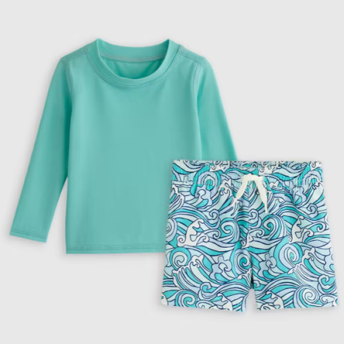 Swim Trunk and Rash Guard Set - Baby in Waves