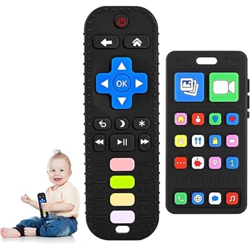 Teething Toys for Baby 3 6 12 18 Months, Realistic Remote Control and Mobile Phone Baby Teether Toys, Baby's Chew Toys, Food Grade Silicone Teething Toys for Infants, BPA Free, for Babies Gum Relief