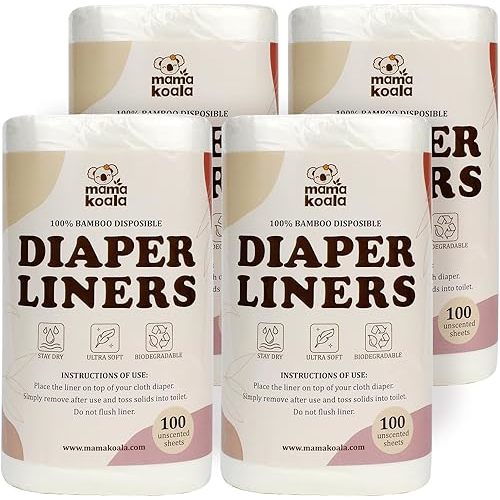 Mama Koala Disposable Natural Bboo Diaper Liners for Cloth Diapers, 400 Sheets (4 Pack)