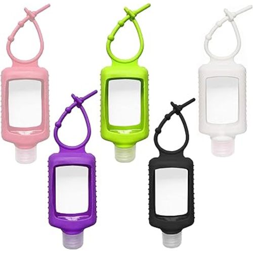5 Pack Hand Sanitizer Travel Size Holder, 60ml/2oz Travel Keychain Bottles Sanitizer Holder Refillable Squeeze Containers for Kids and Adult