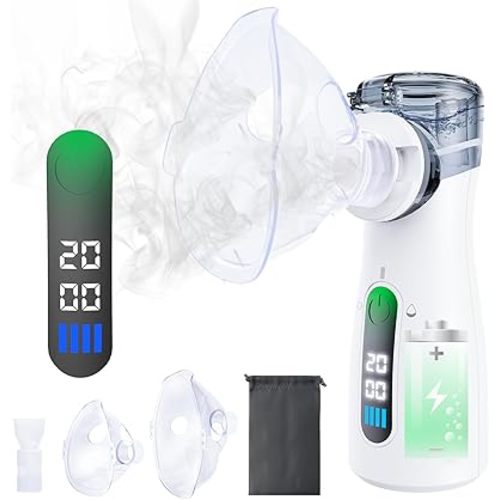 Portable Handheld Mesh Nebulizer -USB-C Rechargeable, 2 Adjustable Mist Levels, Whisper-Quiet ≤20dB - Compact Travel Nebulizer for Adults & Kids, Home, Office Spacer (Grey)