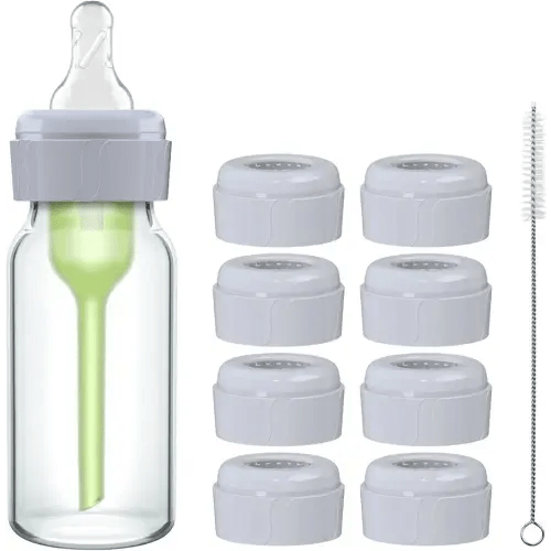 8pcs Replacement Baby Bottle Nipple Ring Collars w/Cleaning Brush for Dr. Brown's Narrow Bottles 4oz & 8oz | 1 Count(Pack of 8) BPA Free | Plastic & Glass Bottles | Mess-Free No Leak or Spills Collars