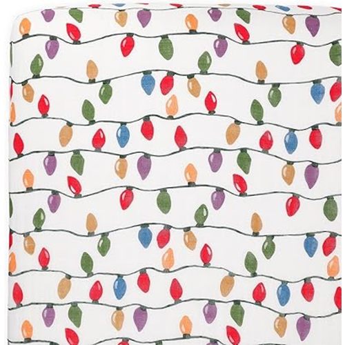 Little Unicorn Fitted Crib Sheet | 100% Cotton Muslin | Super Soft | Sized for Standard Baby Crib & Toddler Mattress | Machine Washable | 52” x 28” x 6” (Christmas Bulbs)