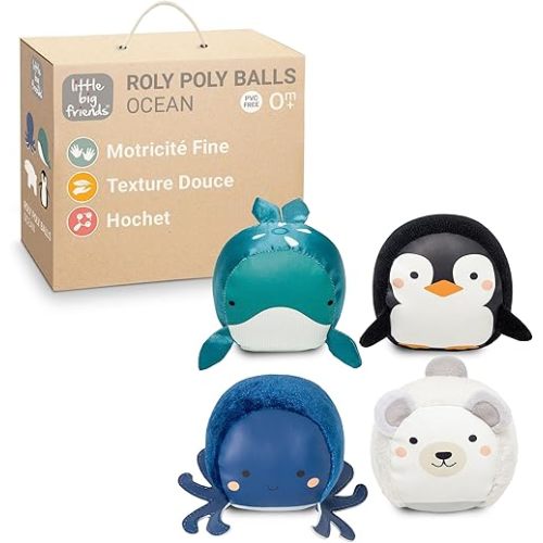 Little Big Friends Roly Poly Balls | Sensory Rattle Ball Toy for Baby, Set of 4