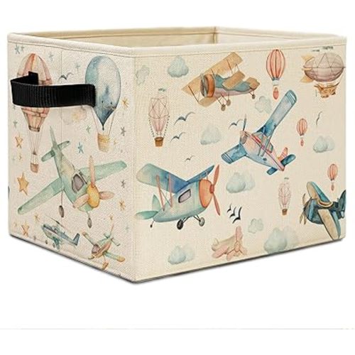 Space Nursery Storage Bins,Hot Air Balloon Airplane Collapsible Storage Basket Organizer for Toddler Kids Bedroom Playroom Bathroom Clothes Toys Books, Toybox for Boys Girls