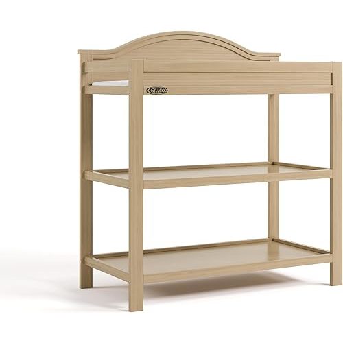 Graco Story Changing Table with Water-Resistant Pad – GREENGUARD Gold Certified Baby Changing Station with Safety Strap, 2 Open Shelves, and a Nursery Must-Have Design (Driftwood)