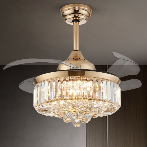 Antoine 36-in Modern Gold with Clear Blades LED Smart Fandelier Ceiling Fan With Light and Remote Control Included 4 -Blade
