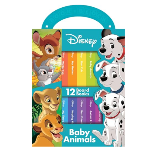 Disney Lion King, Bambi, 101 Dalmatians, and More! - Baby Animals My First Library Board Book Block 12-Book Set - First Words, Alphabet, Numbers, and More! Baby Books - PI Kids