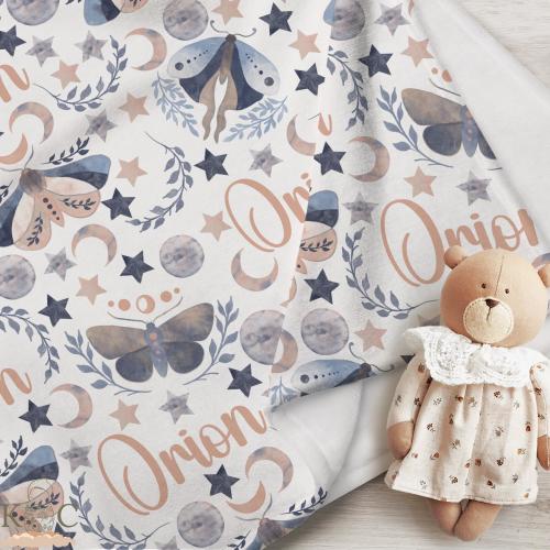 Celestial Moth Swaddle Set, Mythical Astrology Newborn Girl Coming Home Outfit Baby Gift, Personalized Boho Fantasy Nursery Crib Blanket