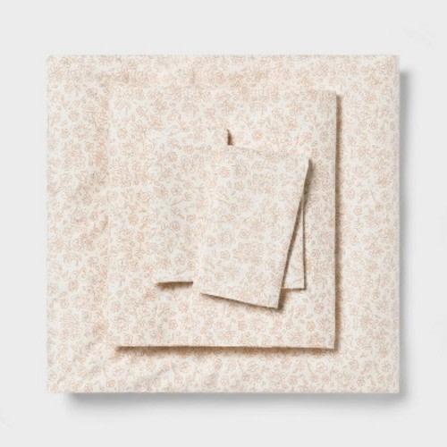 Queen Microfiber Sheet Set Orange Dusk Ditsy Floral - Room Essentials™: Polyester, Botanical Pattern, 4-Piece Set
