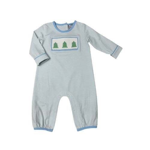 Three Sisters Christmas Tree Smocked Boys Romper