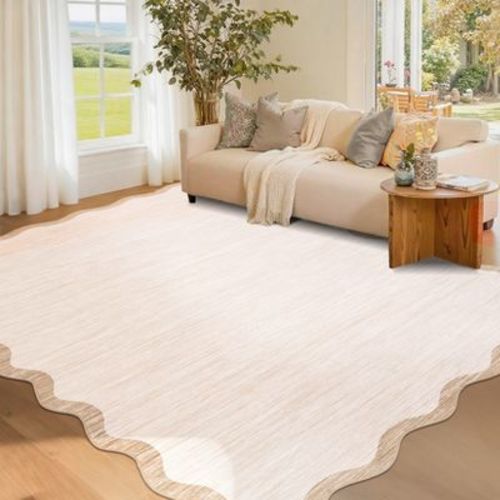 Scalloped Edge Area Rugs for Living Room Bedroom Modern Washable Rug Soft Non Slip Low Pile Accent Carpet