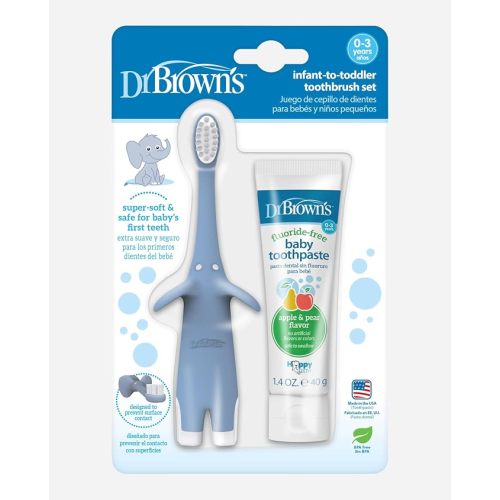 Dr. Brown's Infant-to-Toddler Toothbrush and Toothpaste Set, Blue Elephant