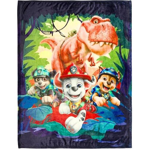 Paw Patrol Dino Movie Throw Blanket 60 in x 46 in – Soft Cozy Plush for Couch, Bed & Travel, Collectible Gift (Officially Licensed Product) by Franco