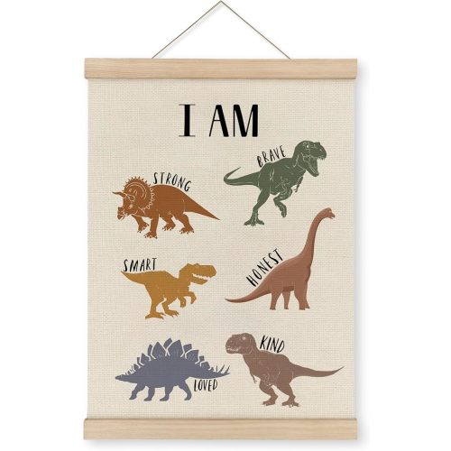 MAQIKA Dinosaur Inspirational Quote Poster Framed with Wood Hanger, Dinosaur Room Dino Hanging Wall Decor for Boys, Dino Canvas Wall Art Paints for Kids Room Nursery Classroom Playroom 12x16