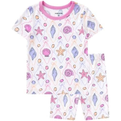 pureborn Toddler Little Kids Viscose From Bamboo Pajamas Set Short Sleeve Pjs Snug Fit Sleepwear 2pcs