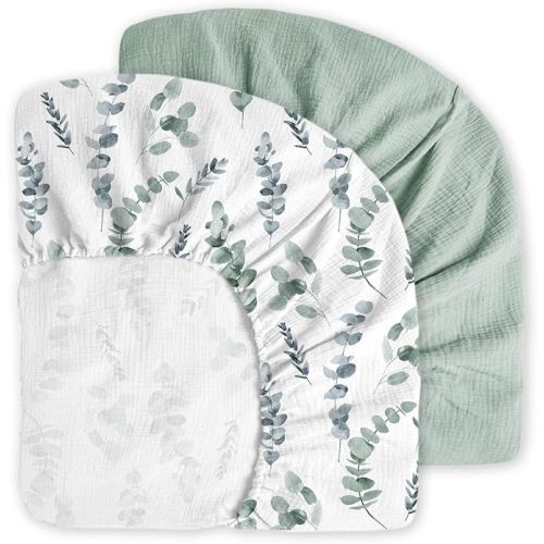 Little Grape Land Muslin Crib Sheets Fitted for Boys and Girls 2 Pack, 100% Cotton Baby Bed Sheets Soft Breathable, Neutral Fitted Baby Mattress Sheets for Standard Crib 52x28, Safari