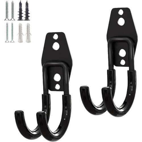 2 Pack Garage Storage Utility Hooks，Garage Garden Tool Organizer，Steel Wall Mount Hooks, Garden Small U Hooks (Black) (Type O-Black)